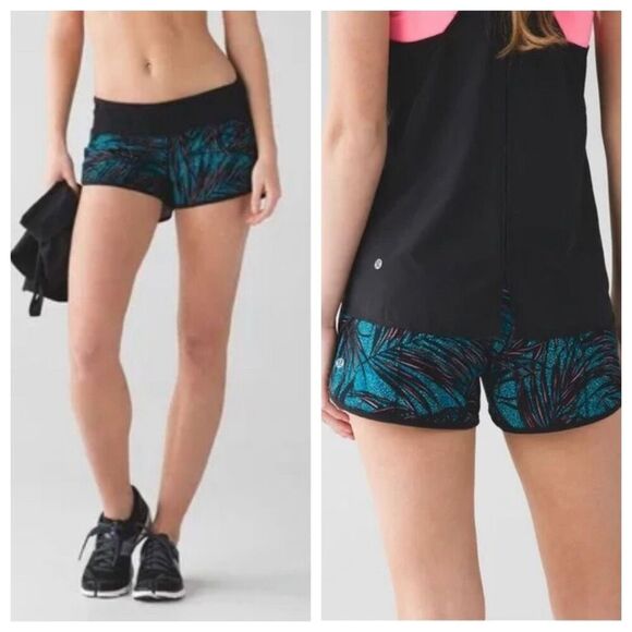 Lululemon Speed Up LowRise Lined Short 2.5”- Size 4- Palm Lace Tofino Teal/Black - Picture 2 of 11